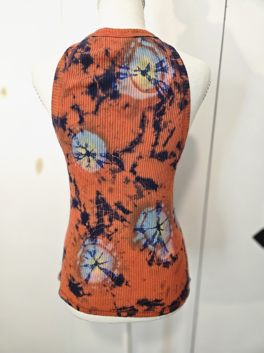 We The Free Orange Ribbed Tie-Dye Halter Tank with Blue and Cream Accents - Picture 2 of 6